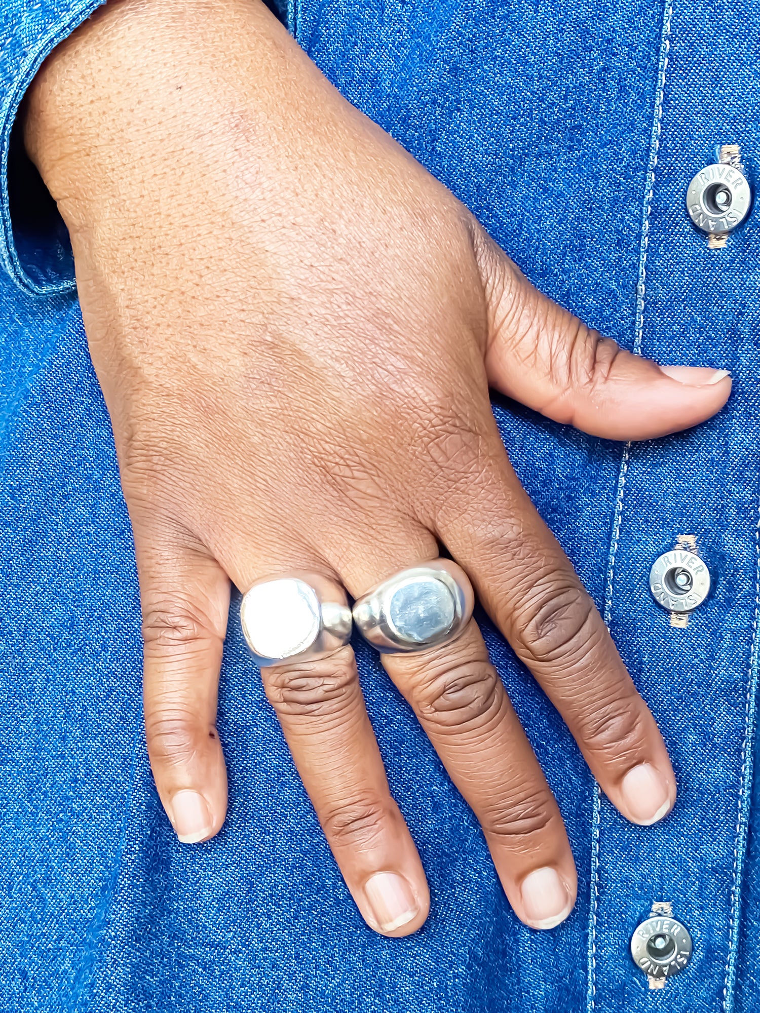 Group shot of Square Round Signet Rings in gold and silver, classic smooth style, free shipping