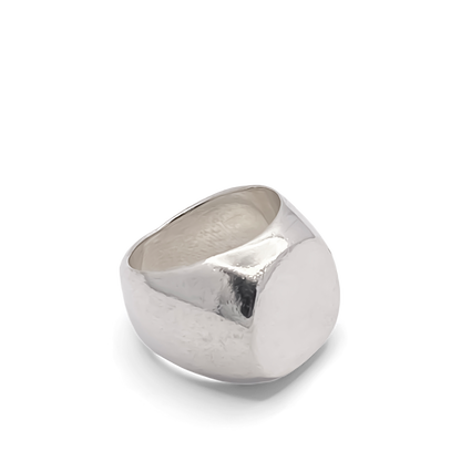Modern bold Square Round Signet Ring in silver with classic style, free shipping