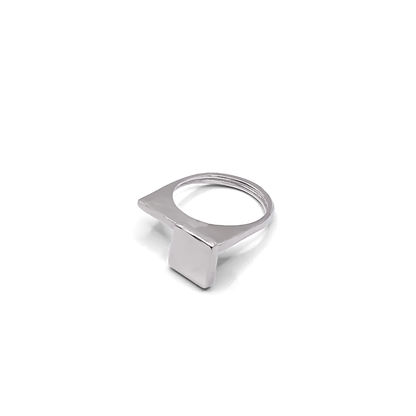 Frontal metallic shot of Square Top Signet Ring - sleek design minimal gold or silver free shipping