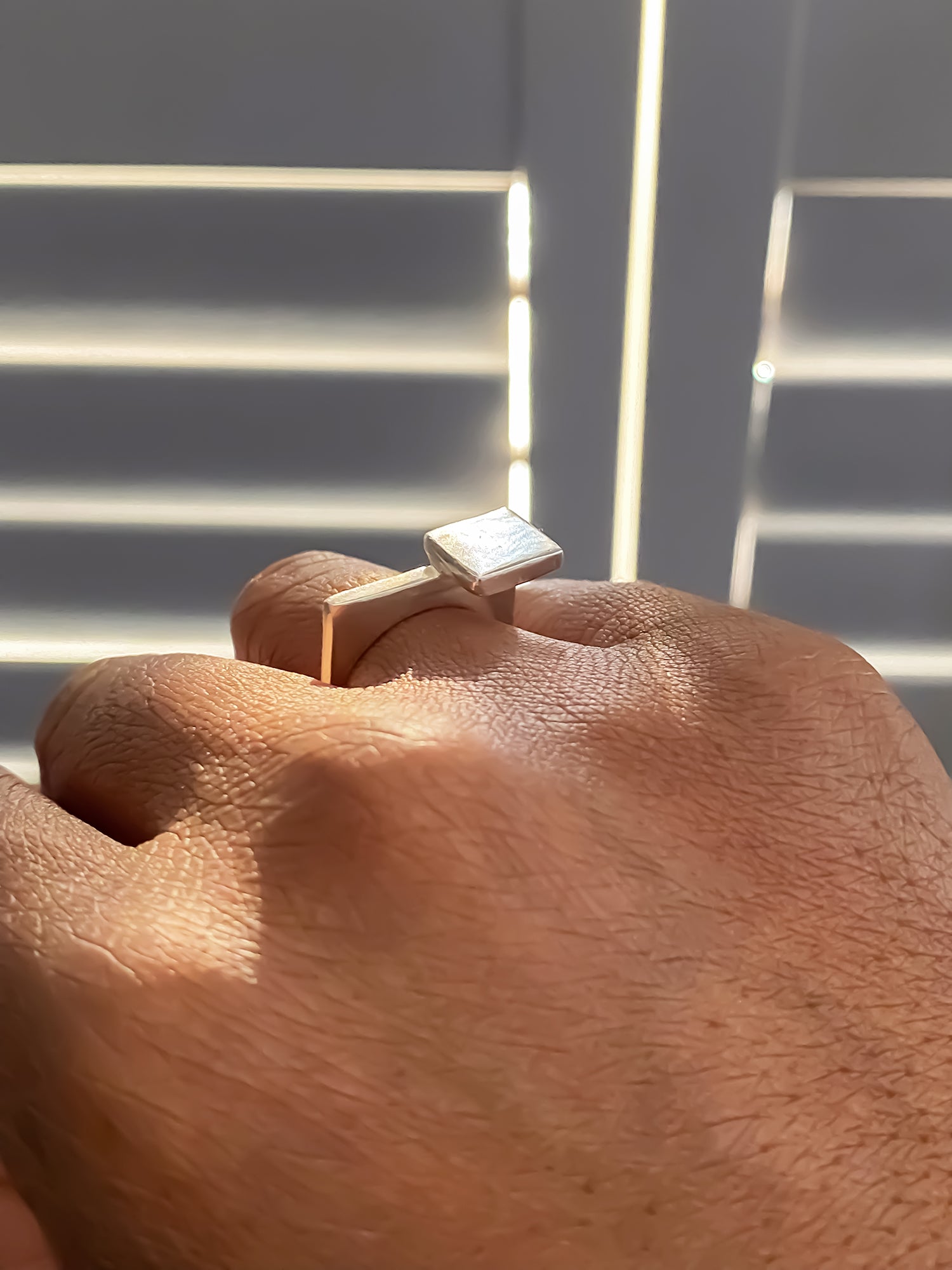 Square Top Signet Ring worn casually on model - sleek design minimal gold or silver free shipping