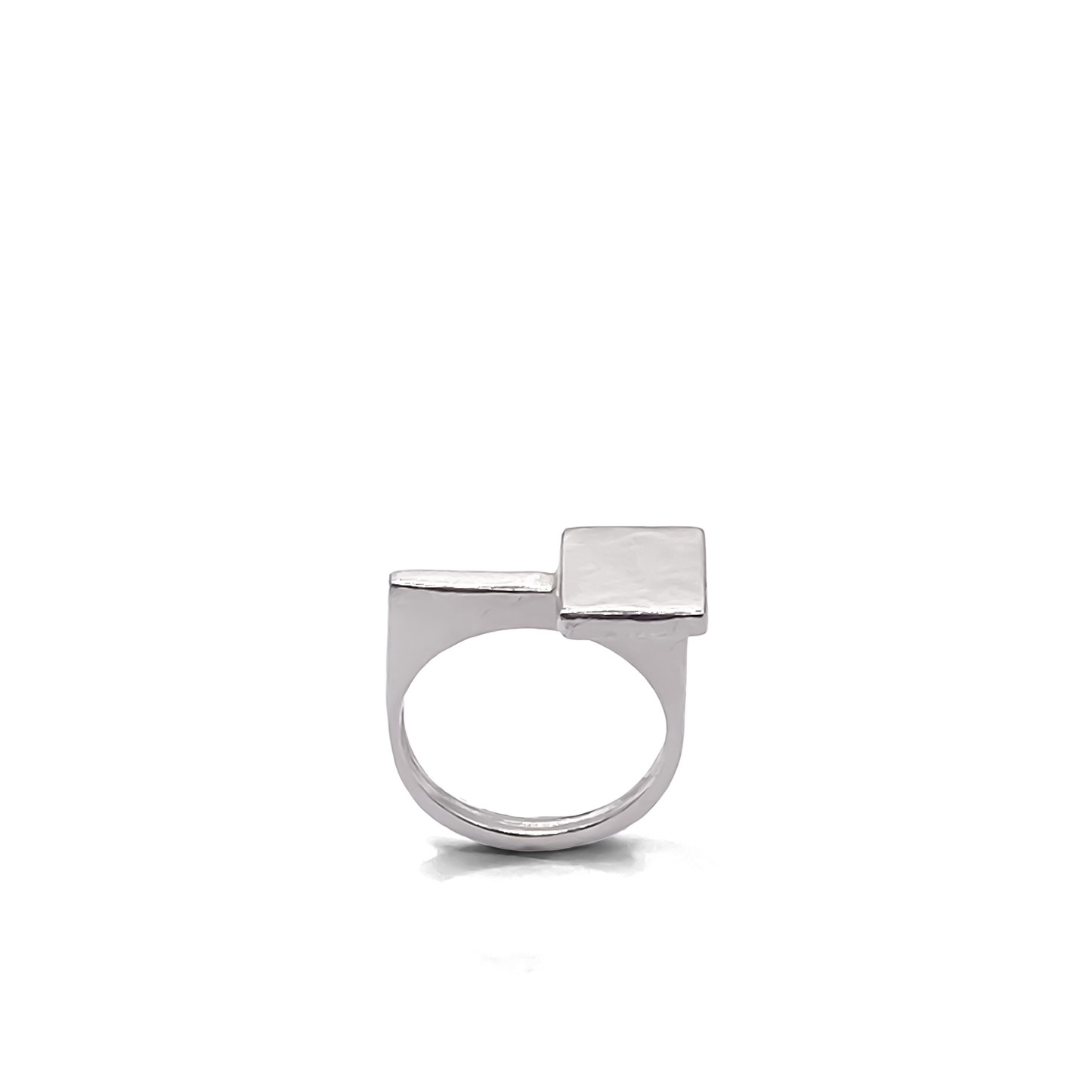 Reflective angled shot of Square Top Signet Ring - sleek design minimal gold or silver free shipping