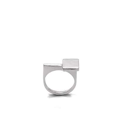 Reflective angled shot of Square Top Signet Ring - sleek design minimal gold or silver free shipping