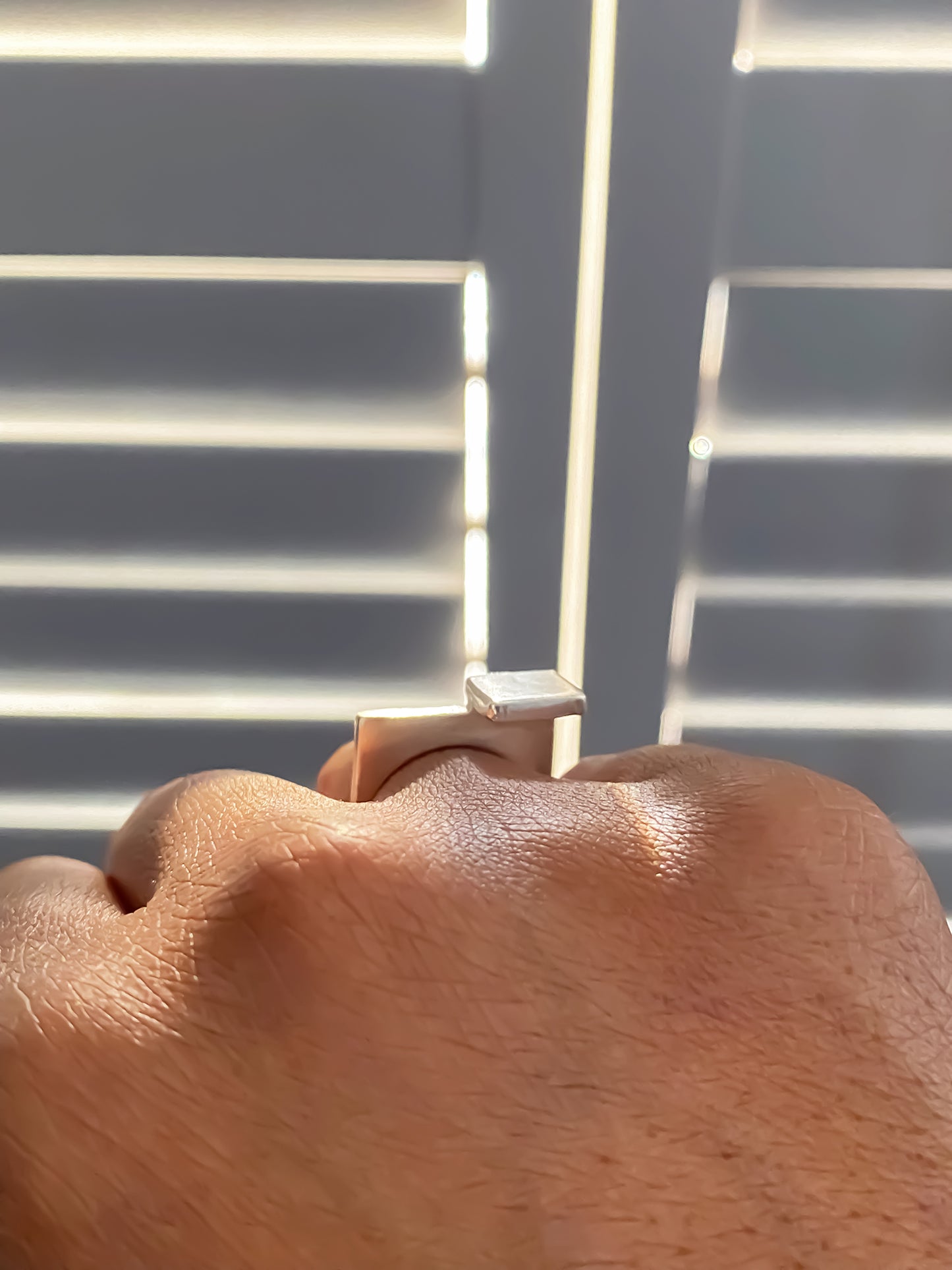 Square Top Signet Ring worn in soft natural light - sleek design minimal gold or silver free shipping