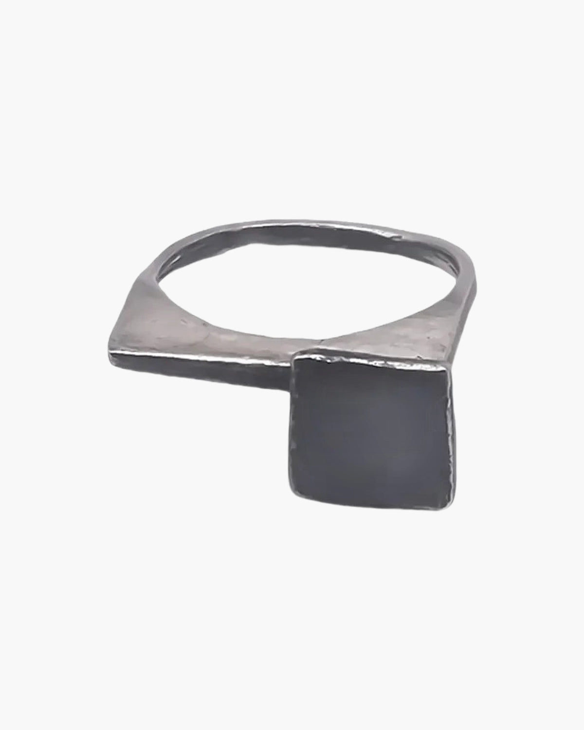 Artisan Square Top Signet Ring in premium Sterling silver, minimal design, angle view