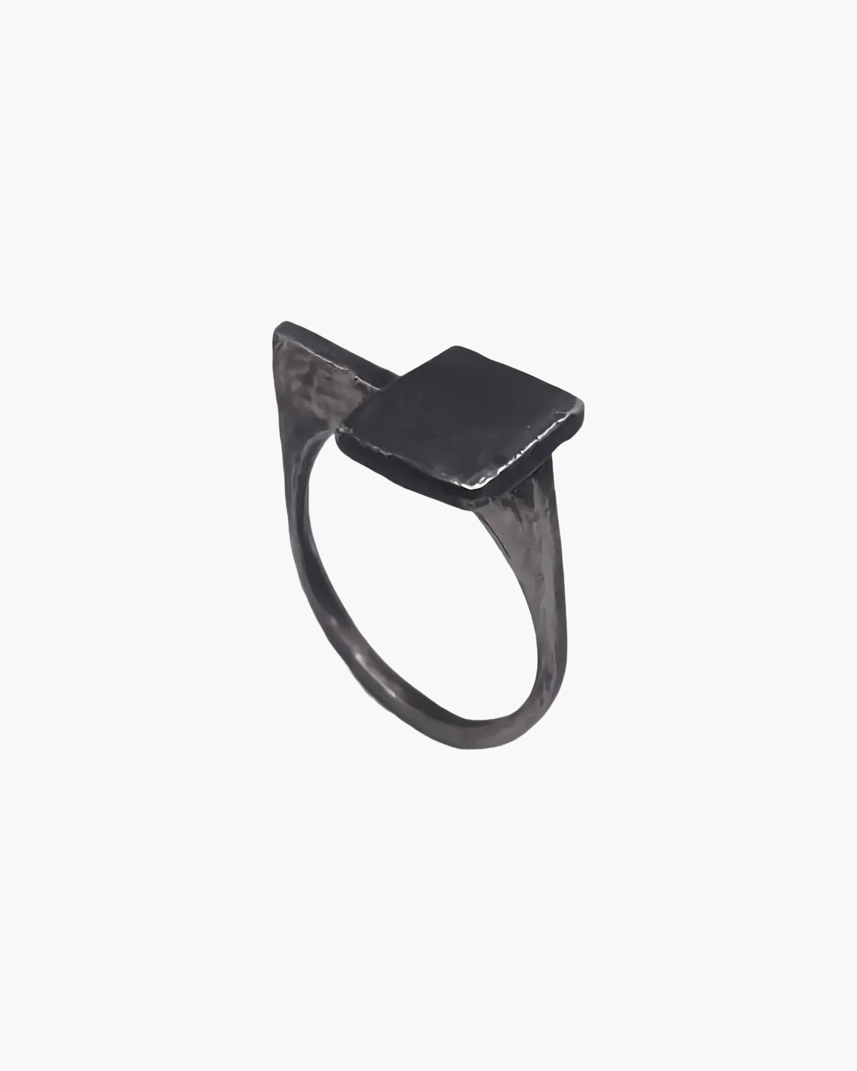 Square Top Signet Ring designer ring in Patina, square face, side view