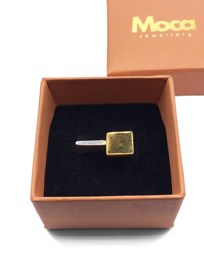 Minimalist handmade square ring, sleek design in gold and silver from MOCA Jewellery