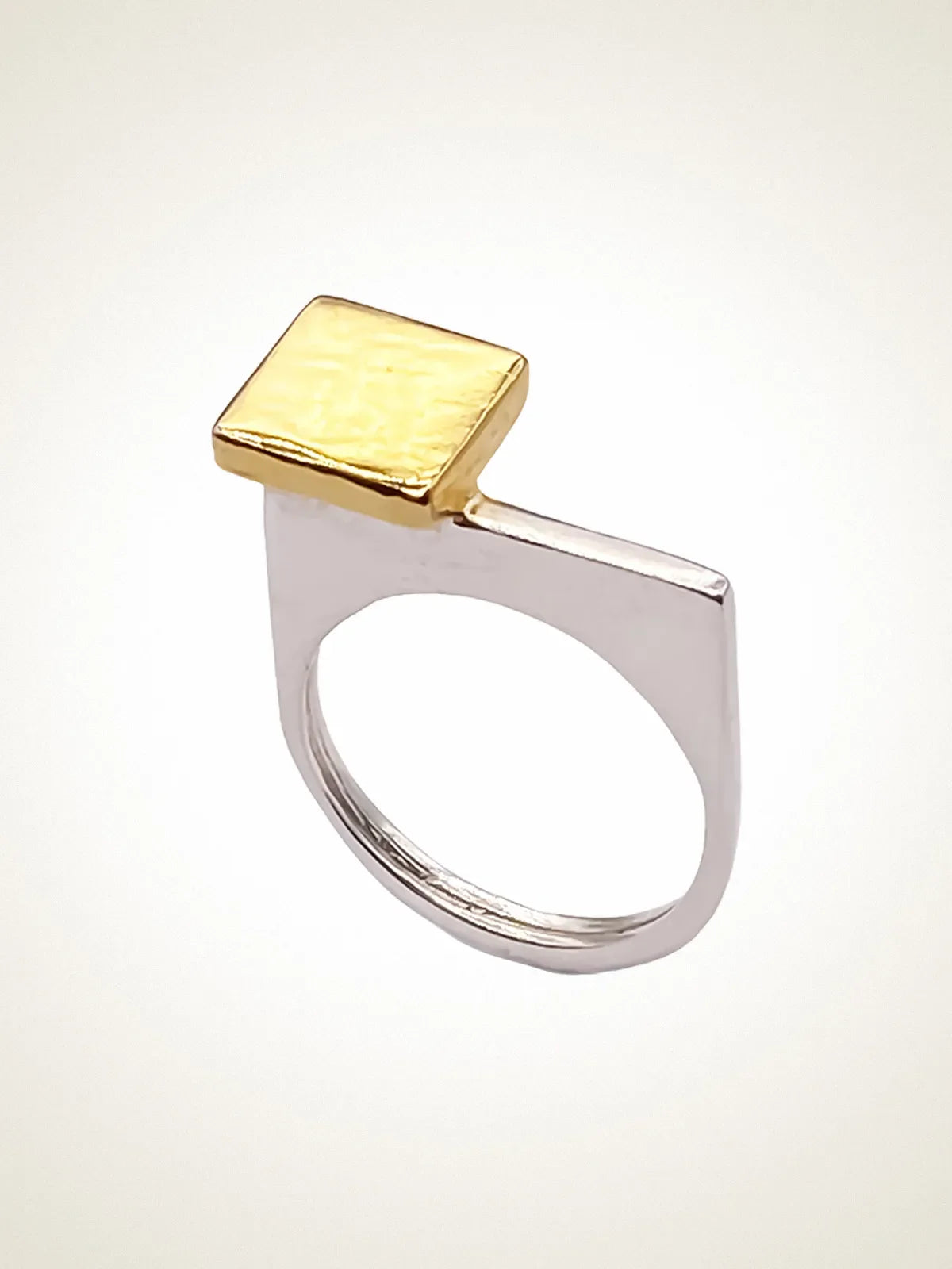 Square Top Signet Ring luxury artisan ring in Sterling silver, elegant finish, styled view
