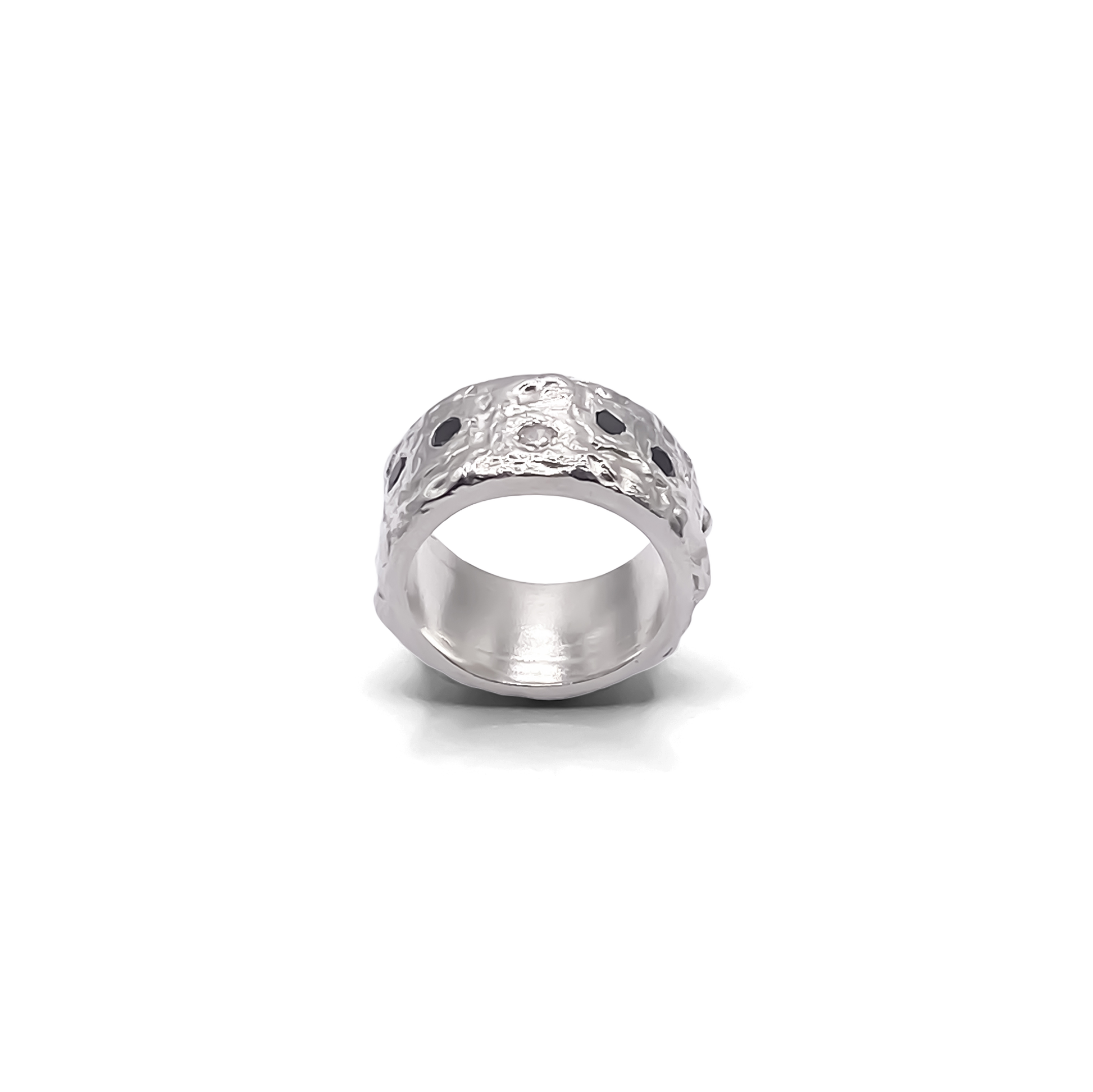 Stone Set Band photographed beside another for contrast - textured band white and black gemstones gold or silver free shipping
