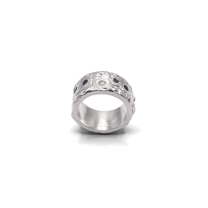 Stone Set Band photographed beside another for contrast - textured band white and black gemstones gold or silver free shipping