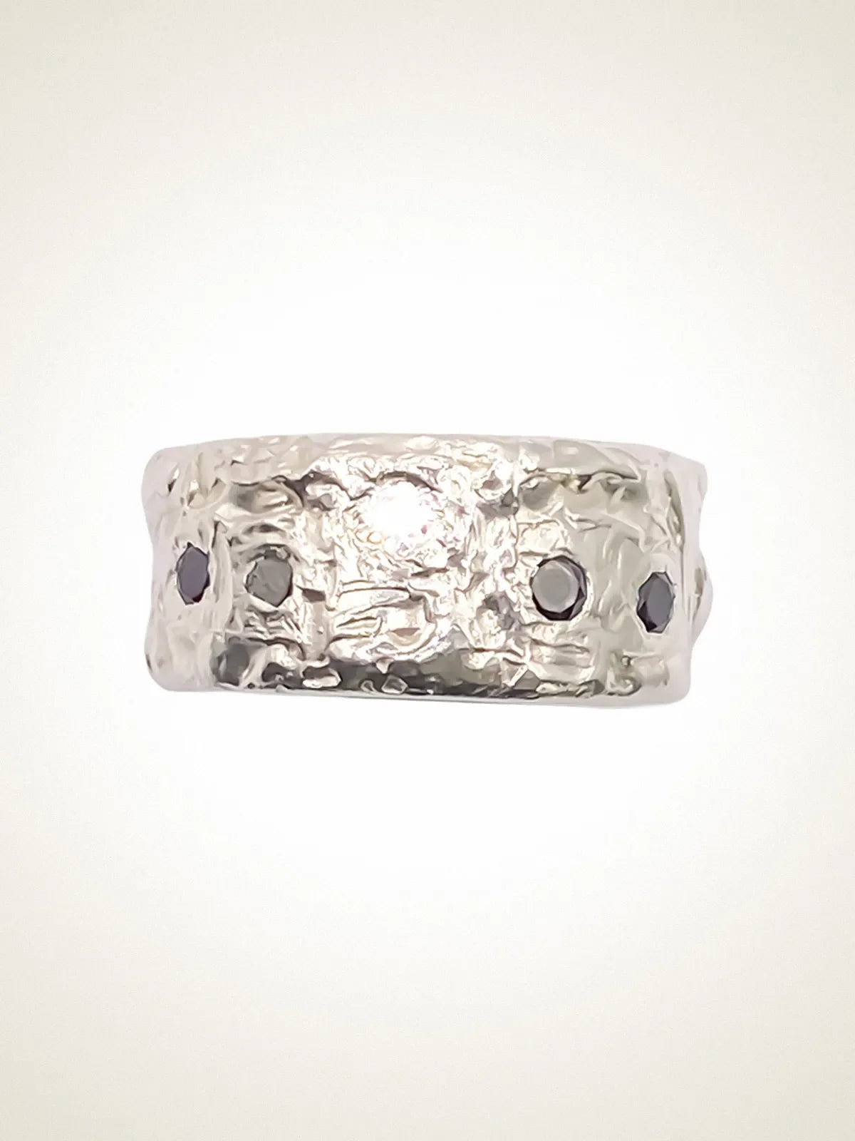 Handmade Stone Set Gem Band luxury Sterling silver finish, polished finish, full view