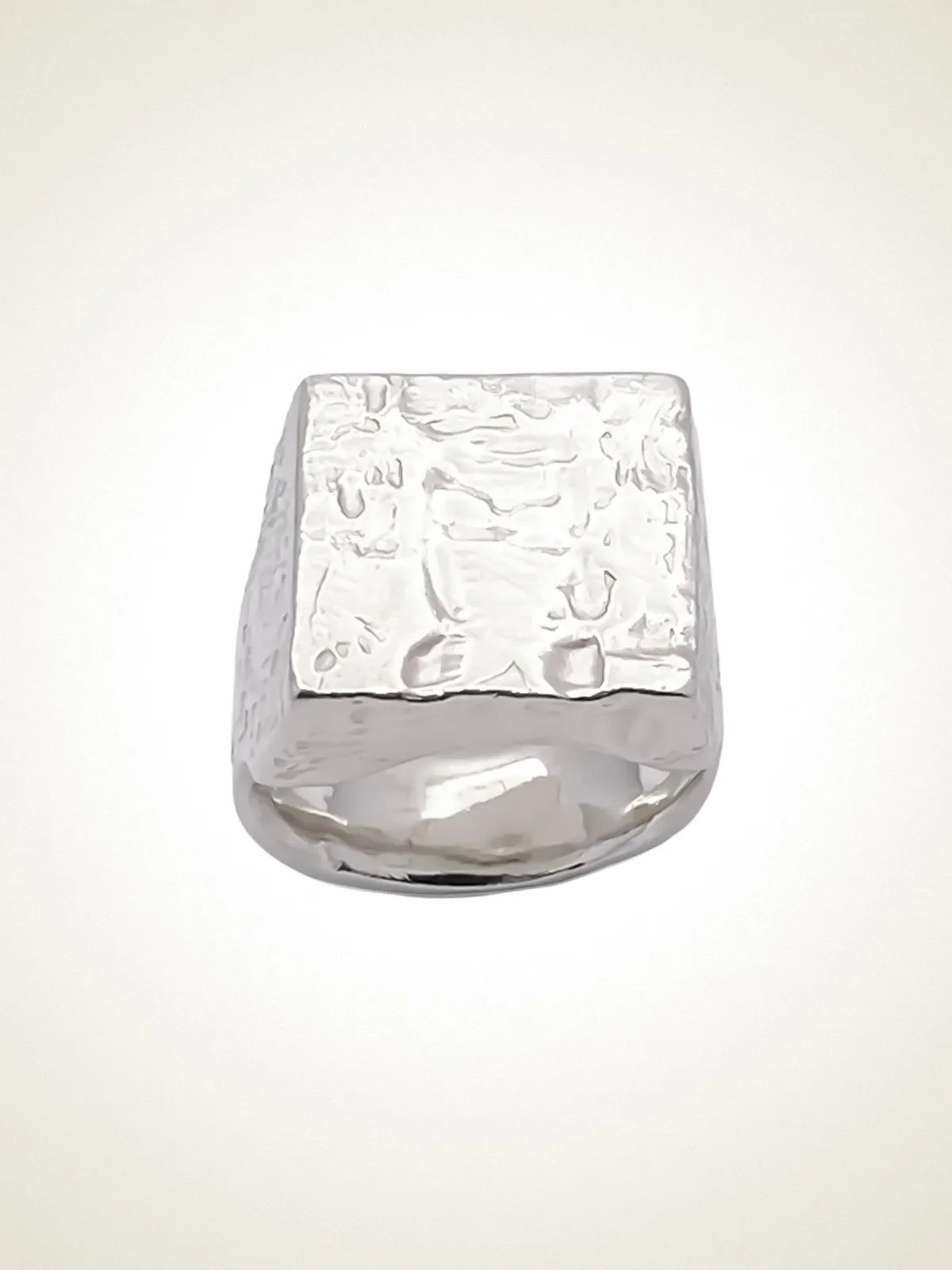 Premium Textured Signet Ring handmade in Sterling silver, sophisticated look, worn view