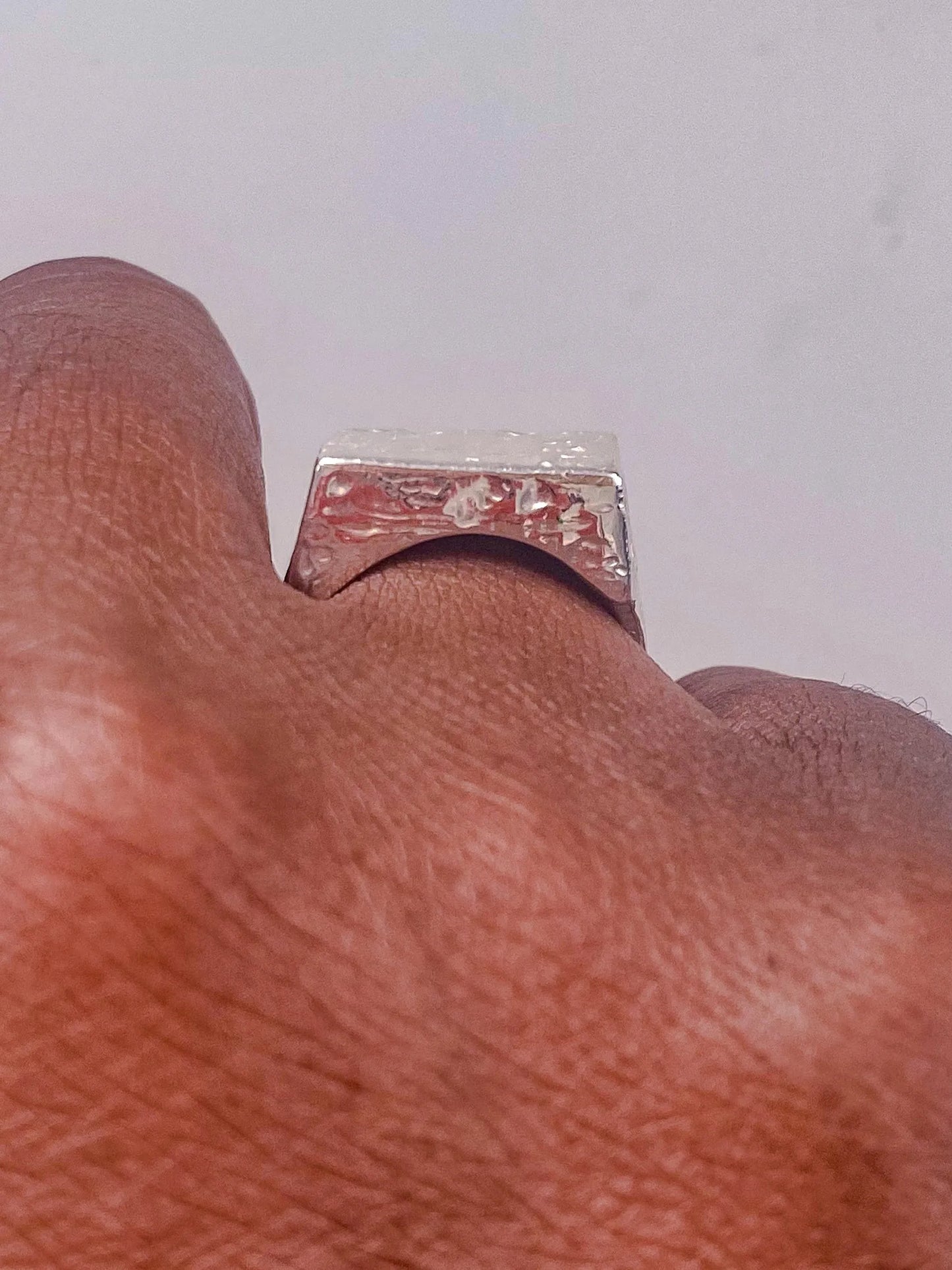 Textured Signet Ring designer ring in Sterling silver, square face, side view