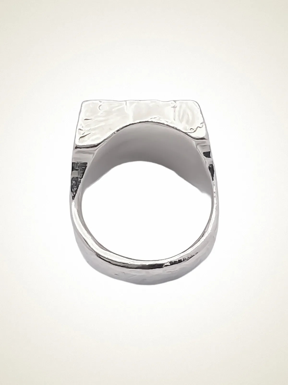 Textured Signet Ring artisan crafted ring in Sterling silver, clean lines, lifestyle shot