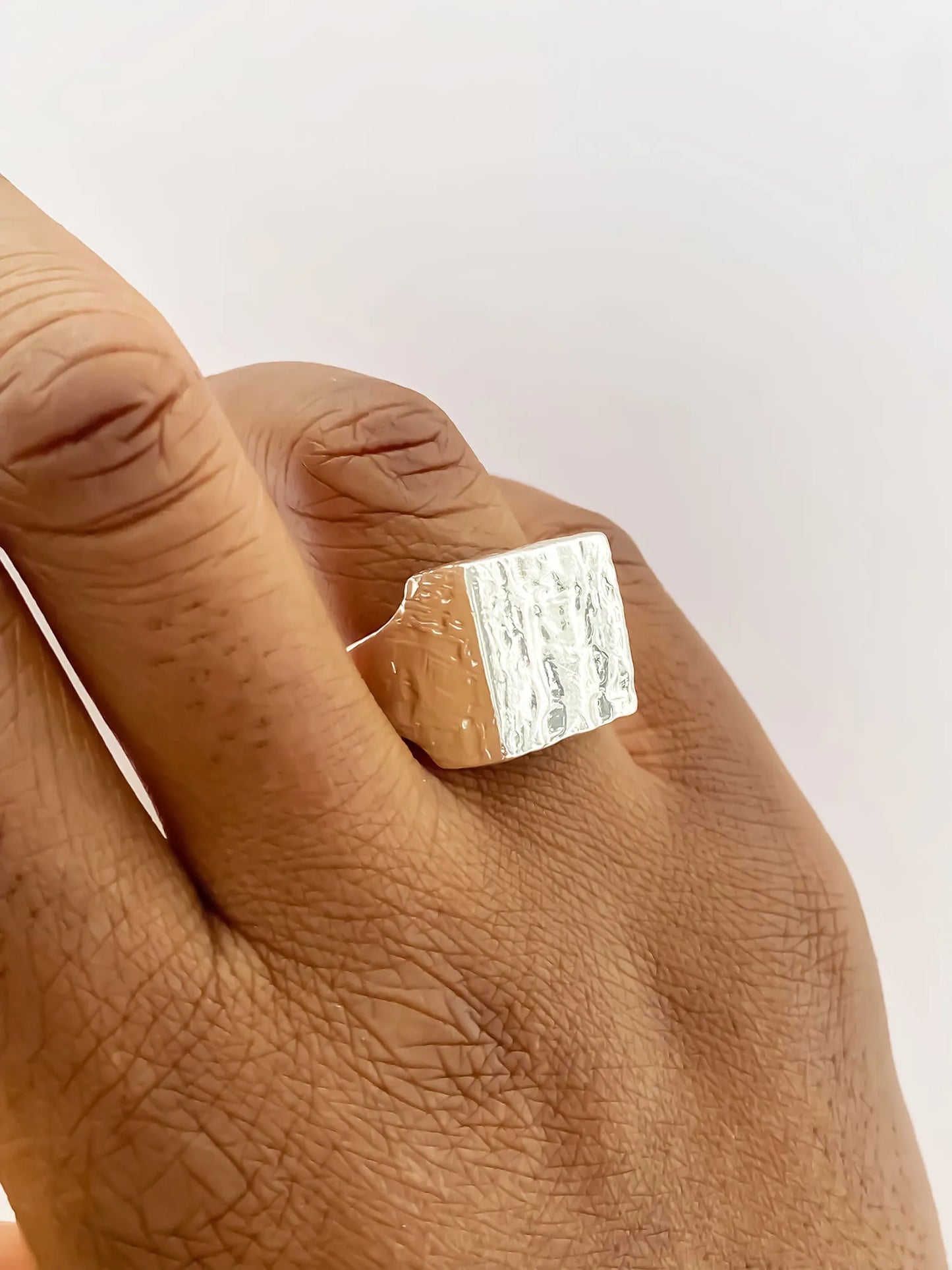 Textured Signet Ring artisan designer ring in Sterling silver, bold design, different perspective