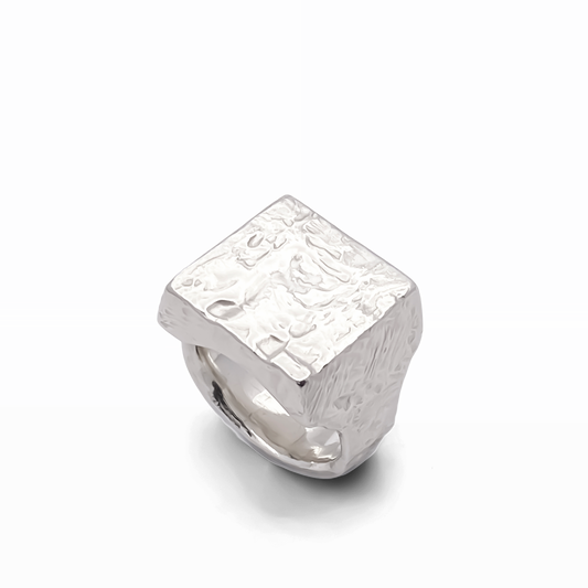 Textured signer ring gold or silver free shipping with a unique square design and polished finish