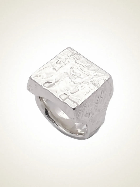 Handcrafted Textured Signet Ring in Sterling silver, artisan jewelry, geometric design