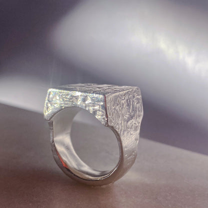 Textured signer ring gold or silver free shipping with a bold design and shiny finish