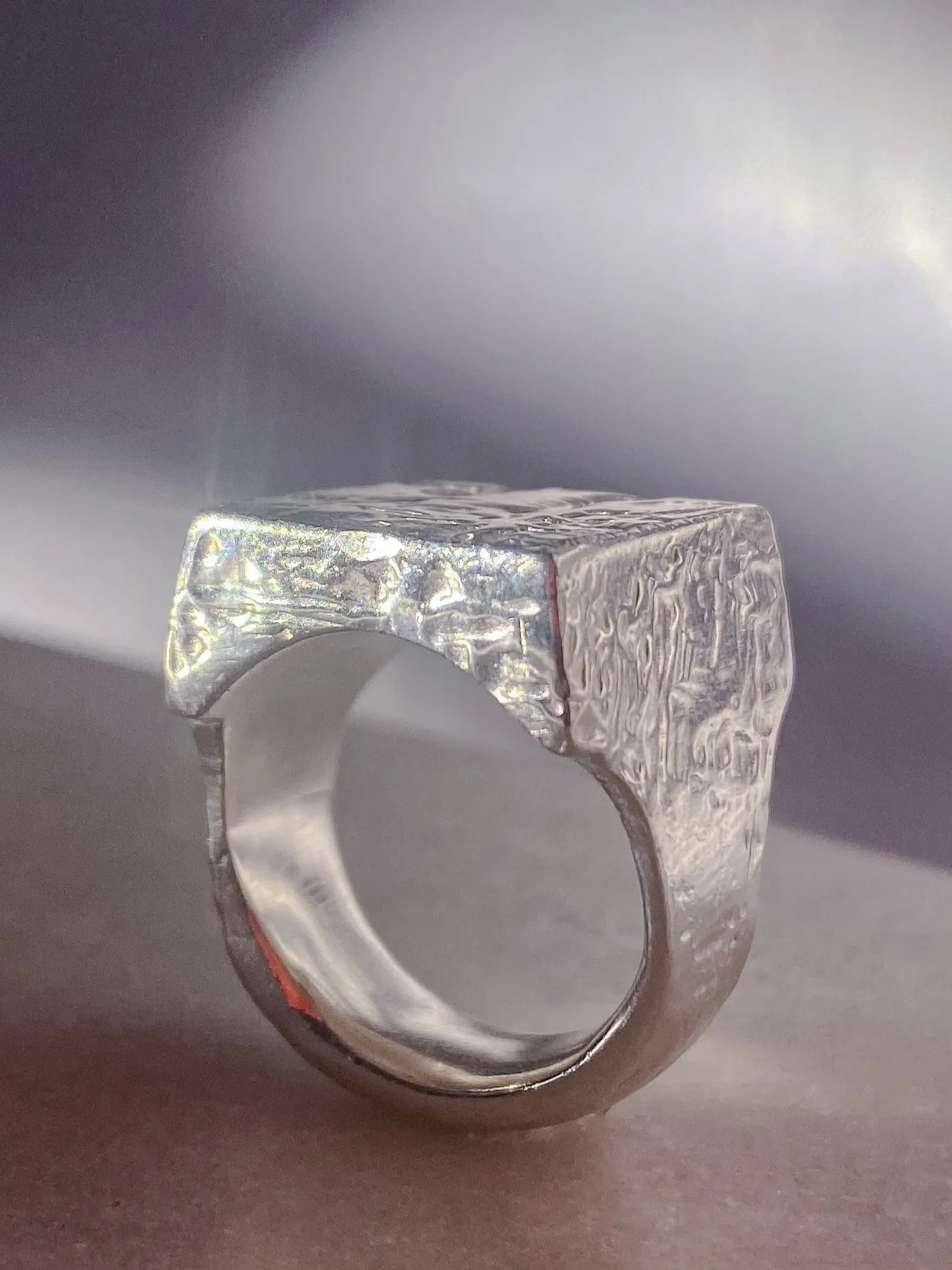 Artisan Textured Signet Ring in premium Sterling silver, minimal design, angle view