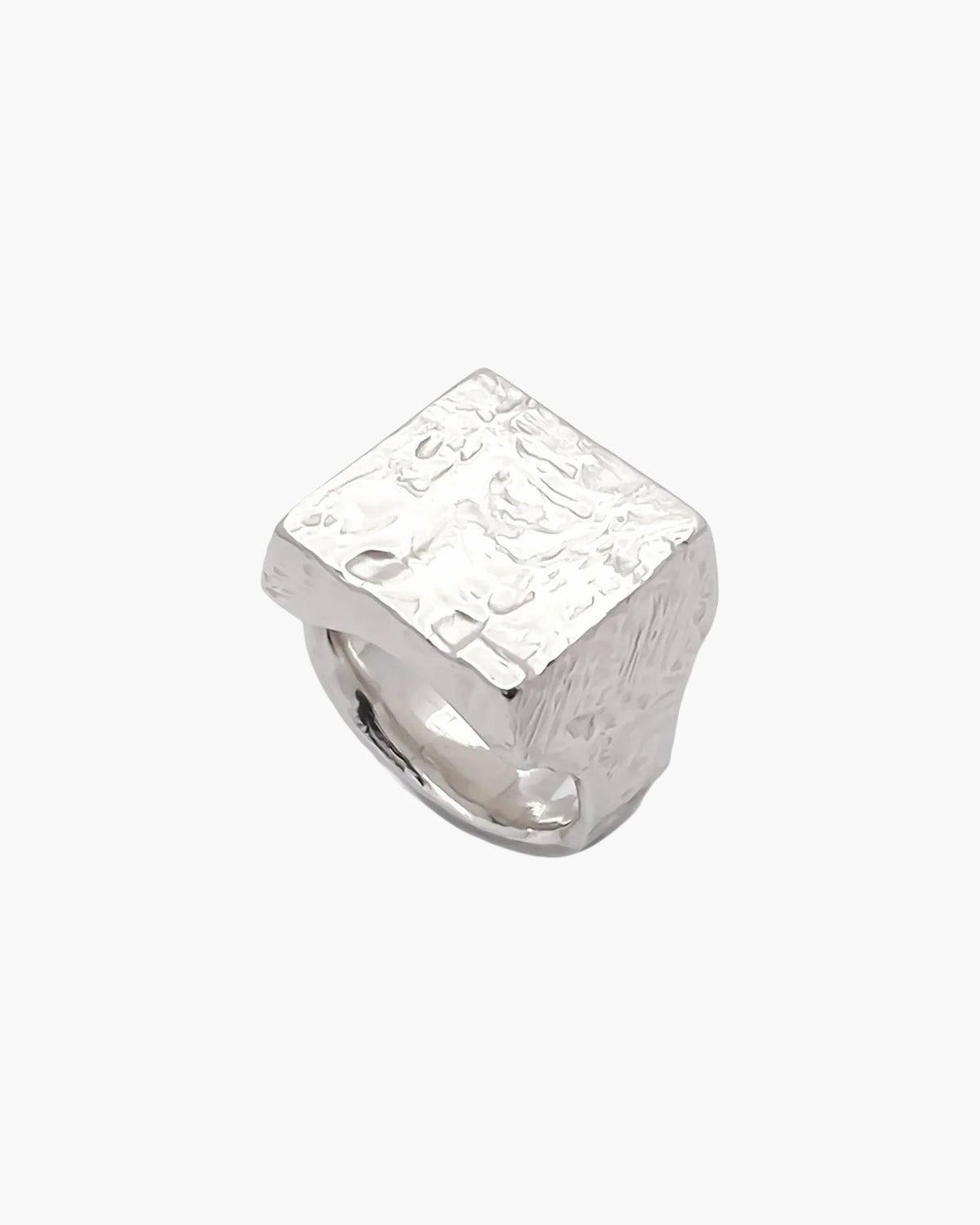 Textured Signet Ring in sterling silver, a square face with a rough sculpted surface