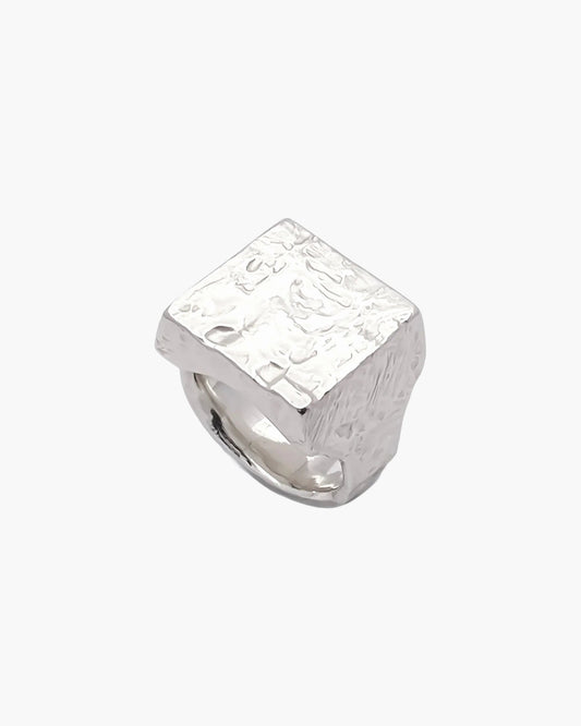 Textured Signet Ring in sterling silver, a square face with a rough sculpted surface