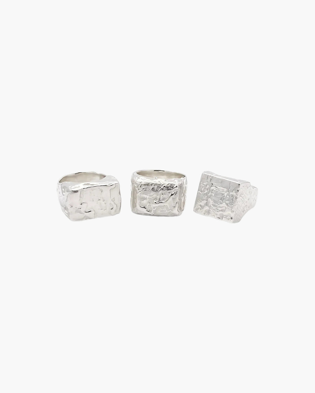 Three sterling silver Textured Signet Rings side by side