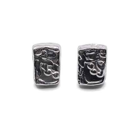 Textured rectangular sculpted earrings in silver, minimal and delicate with sleek finish and free shipping