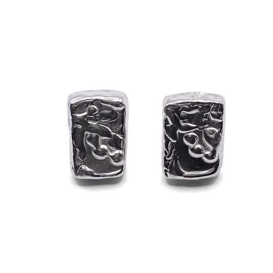 Textured rectangular sculpted earrings in silver, minimal and delicate with sleek finish and free shipping