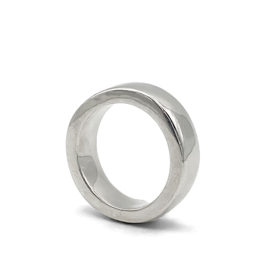 Angled view of Thickems Band Ring in silver - statement bold gold or silver free shipping