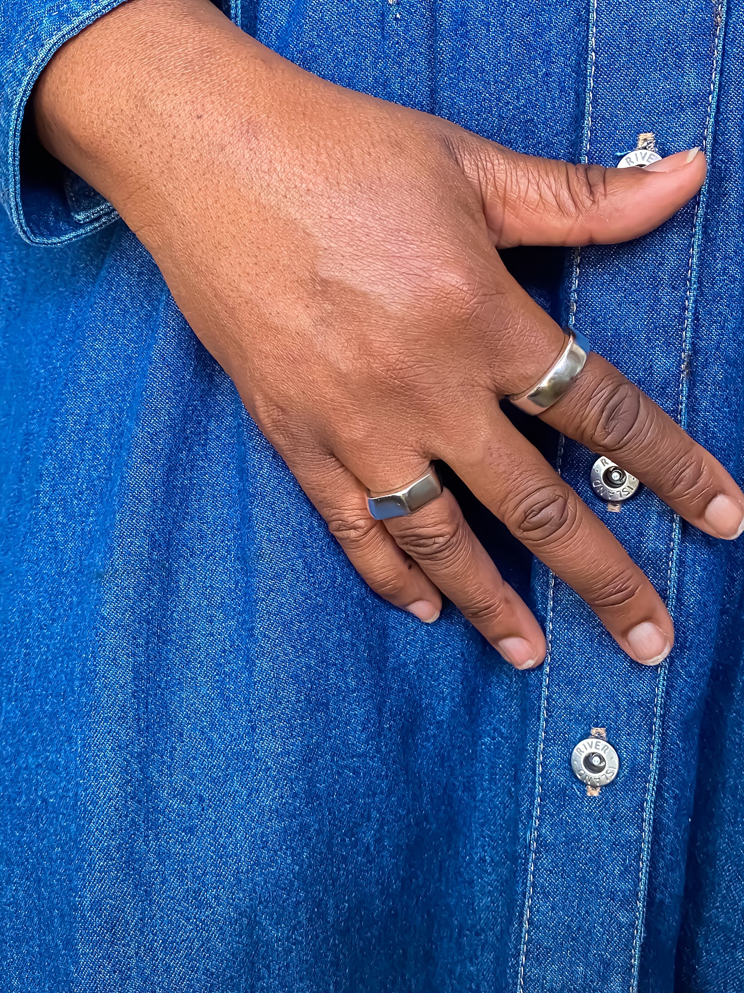 Multiple Thickems Band Rings worn on model's hand - statement bold gold or silver free shipping