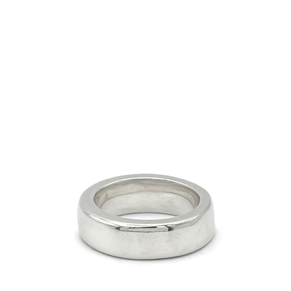Studio shot of silver Thickems Band Ring lying flat - statement bold gold or silver free shipping