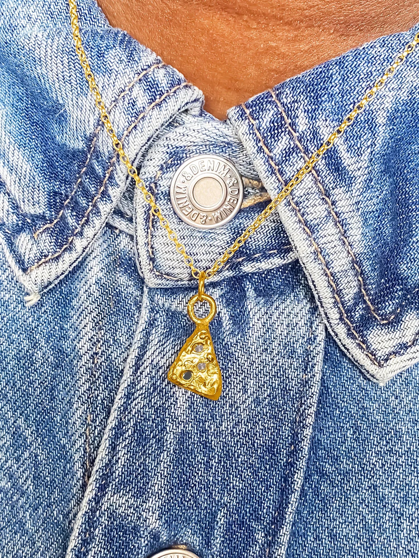 Handmade Triad Spark Gem Necklace luxury premium metal finish, polished finish, full view