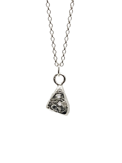 Delicate Triad Spark Pendant with a central gemstone, triangle form in gold or silver, free shipping
