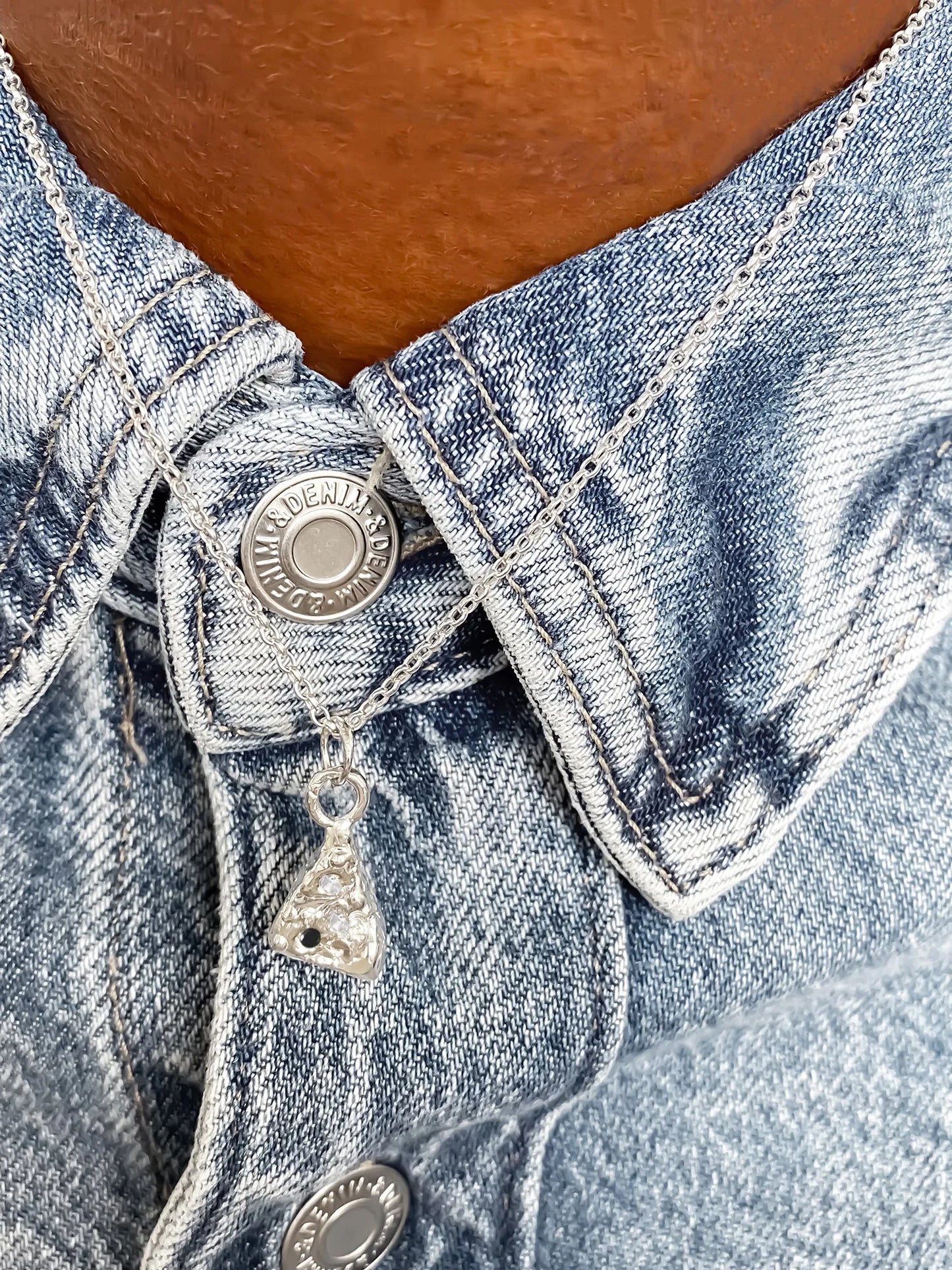 Handmade Triad Spark Gem Necklace luxury jewelry, Sterling silver, luxurious look, front view