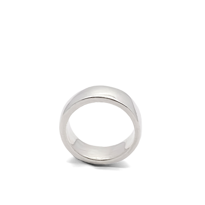 Studio view of Wide Band Ring lying flat - unisex, subtle wedding band bold gold or silver free shipping