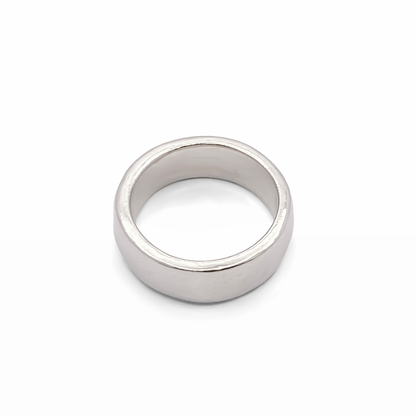 Elevated front shot of Wide Band Ring - unisex, subtle wedding band bold gold or silver free shipping