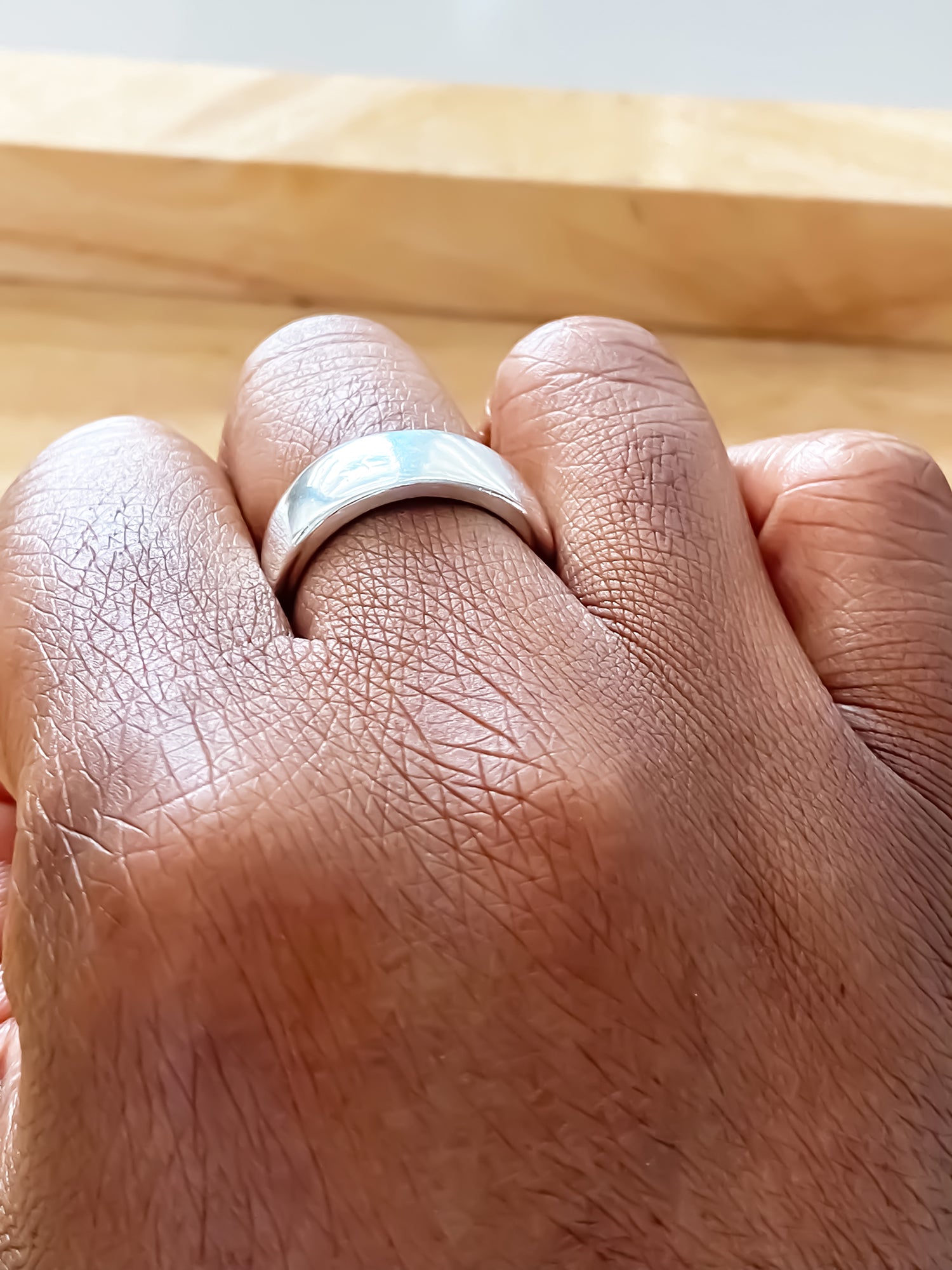 On finger Wide Band Ring - unisex, subtle wedding band bold gold or silver free shipping
