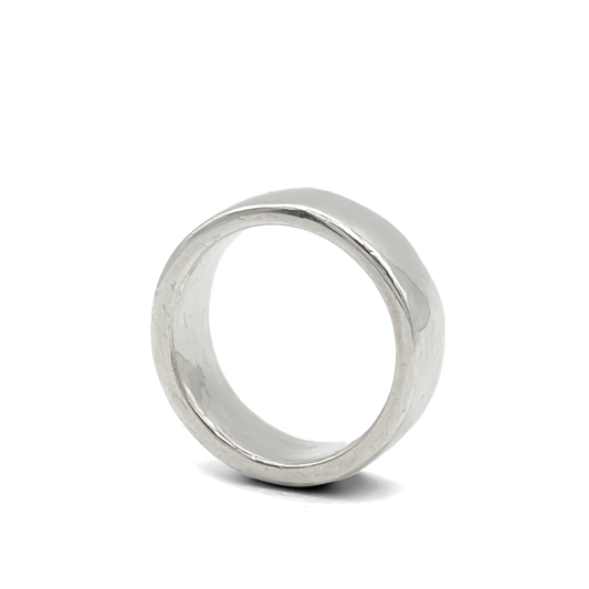 Angled shot of shiny Wide Band Ring - unisex, subtle wedding band bold gold or silver free shipping