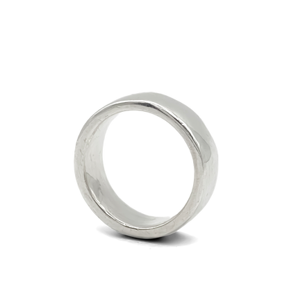 Angled shot of shiny Wide Band Ring - unisex, subtle wedding band bold gold or silver free shipping