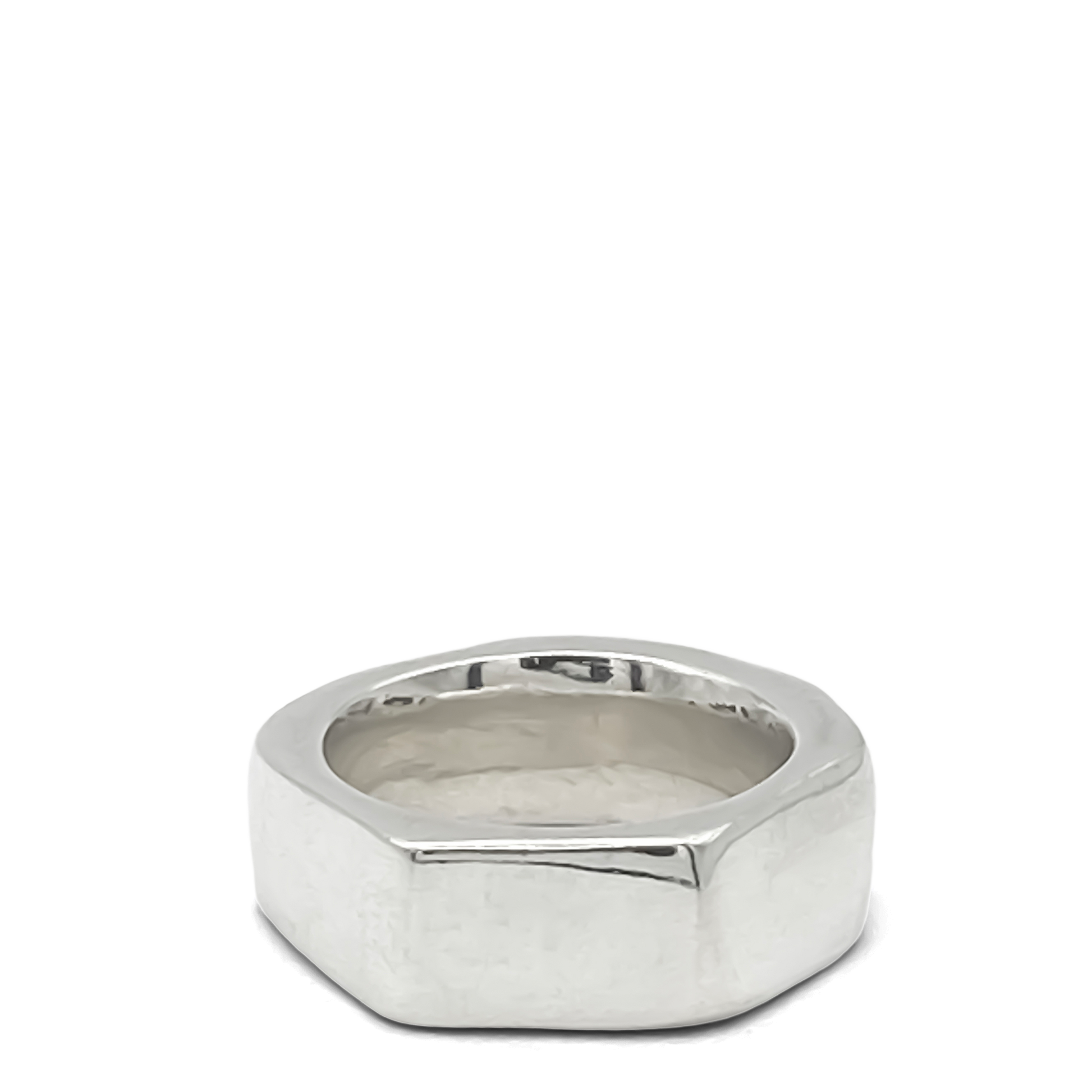 Wonky Nut Ring on clean background, flat view - playfully unique elegant gold or silver free shipping