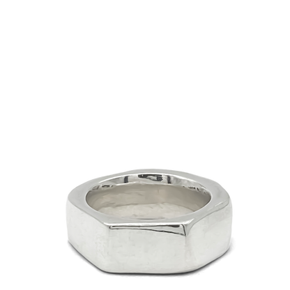 Wonky Nut Ring on clean background, flat view - playfully unique elegant gold or silver free shipping