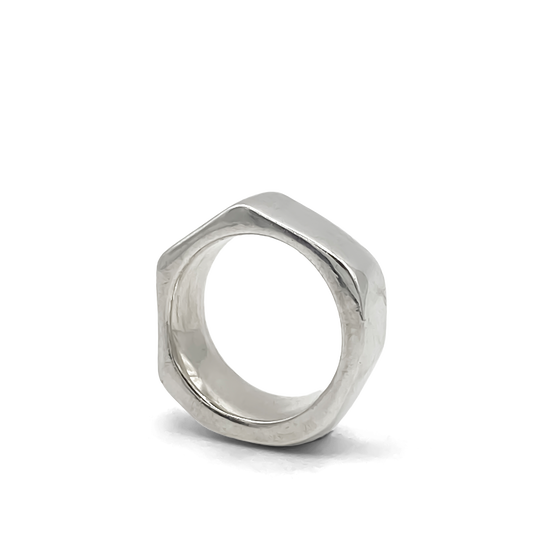 Wonky Nut Ring showing subtle irregular shape - playfully unique elegant gold or silver free shipping