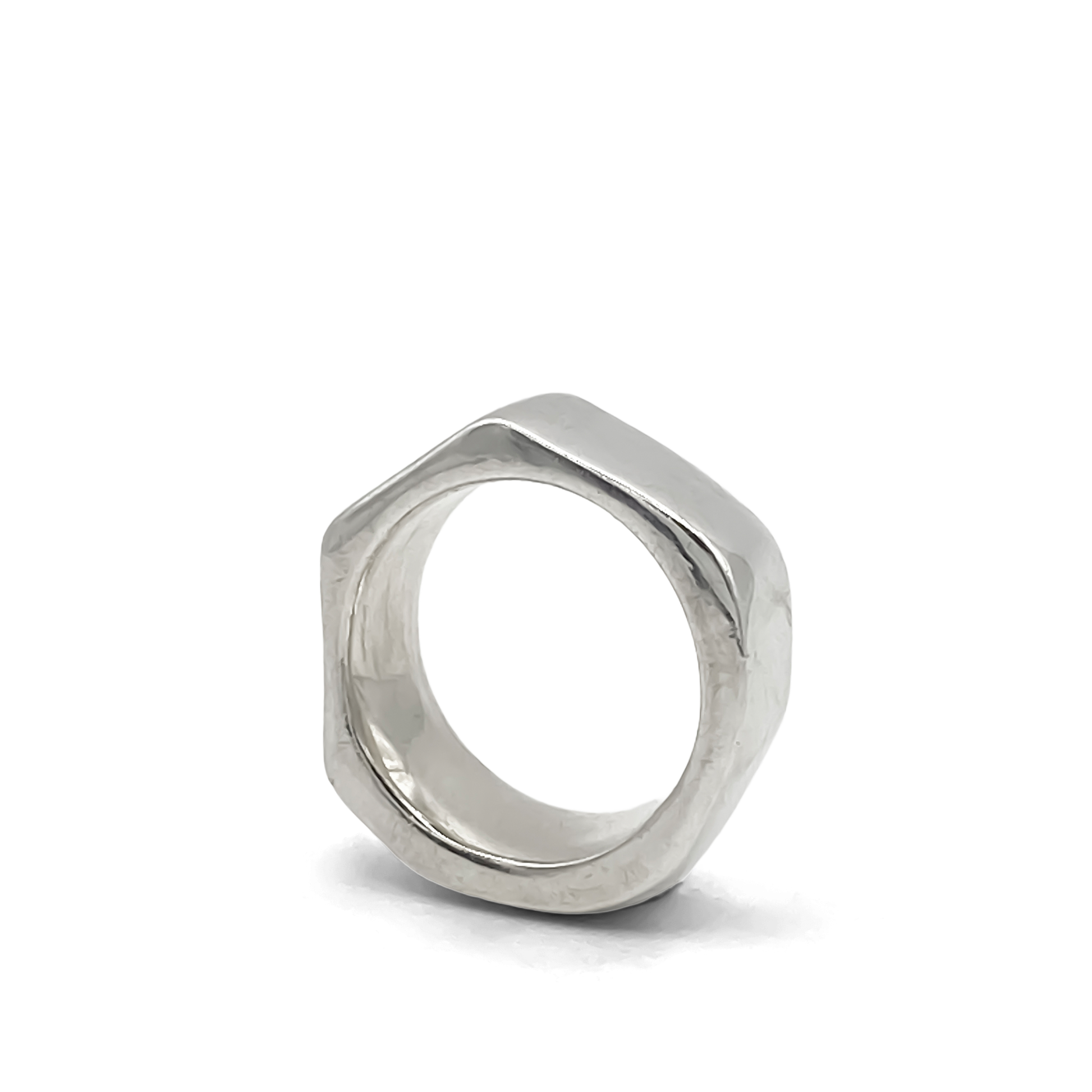 Wonky Nut Ring showing subtle irregular shape - playfully unique elegant gold or silver free shipping