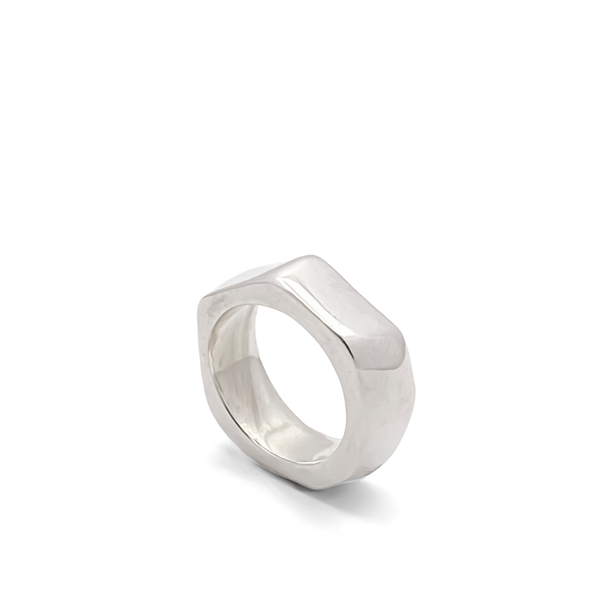 Top flat studio shot of Wonky Nut Ring - playfully unique elegant gold or silver free shipping