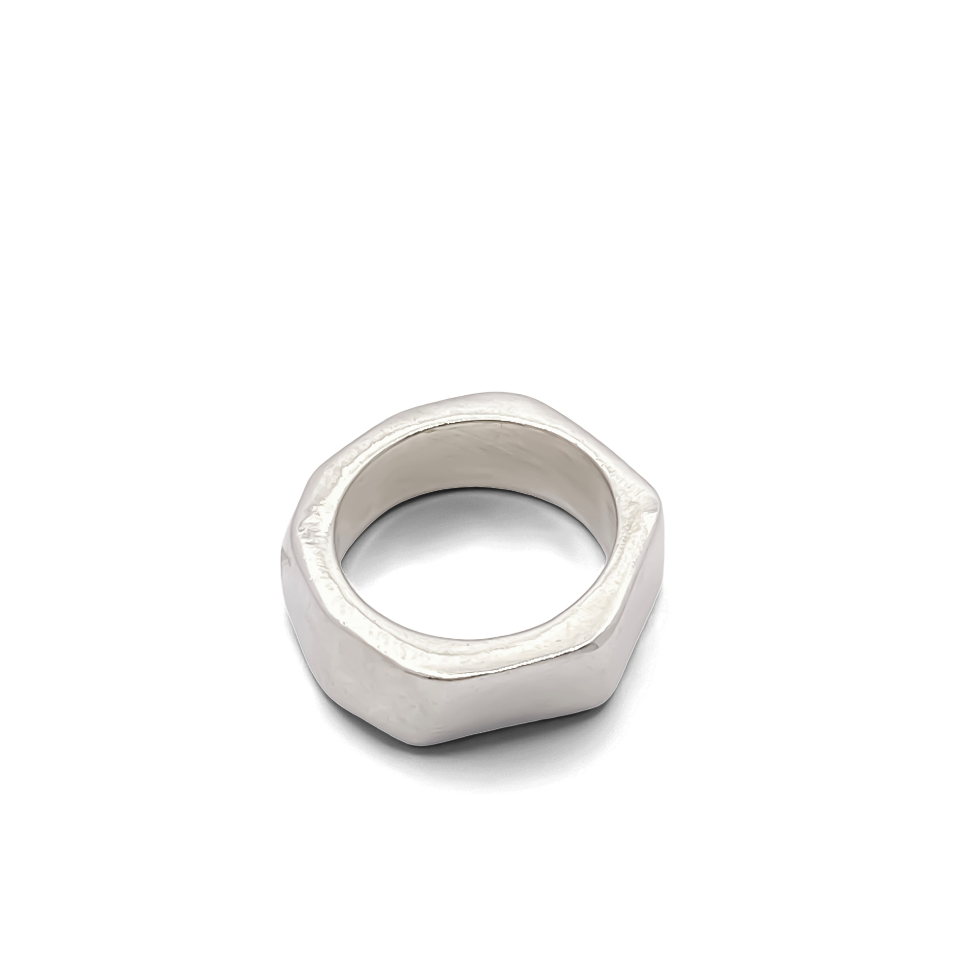 Top-down view showing edges of Wonky Nut Ring - playfully unique elegant gold or silver free shipping