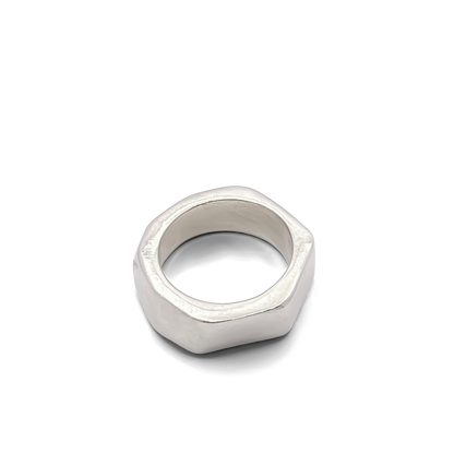 Top-down view showing edges of Wonky Nut Ring - playfully unique elegant gold or silver free shipping