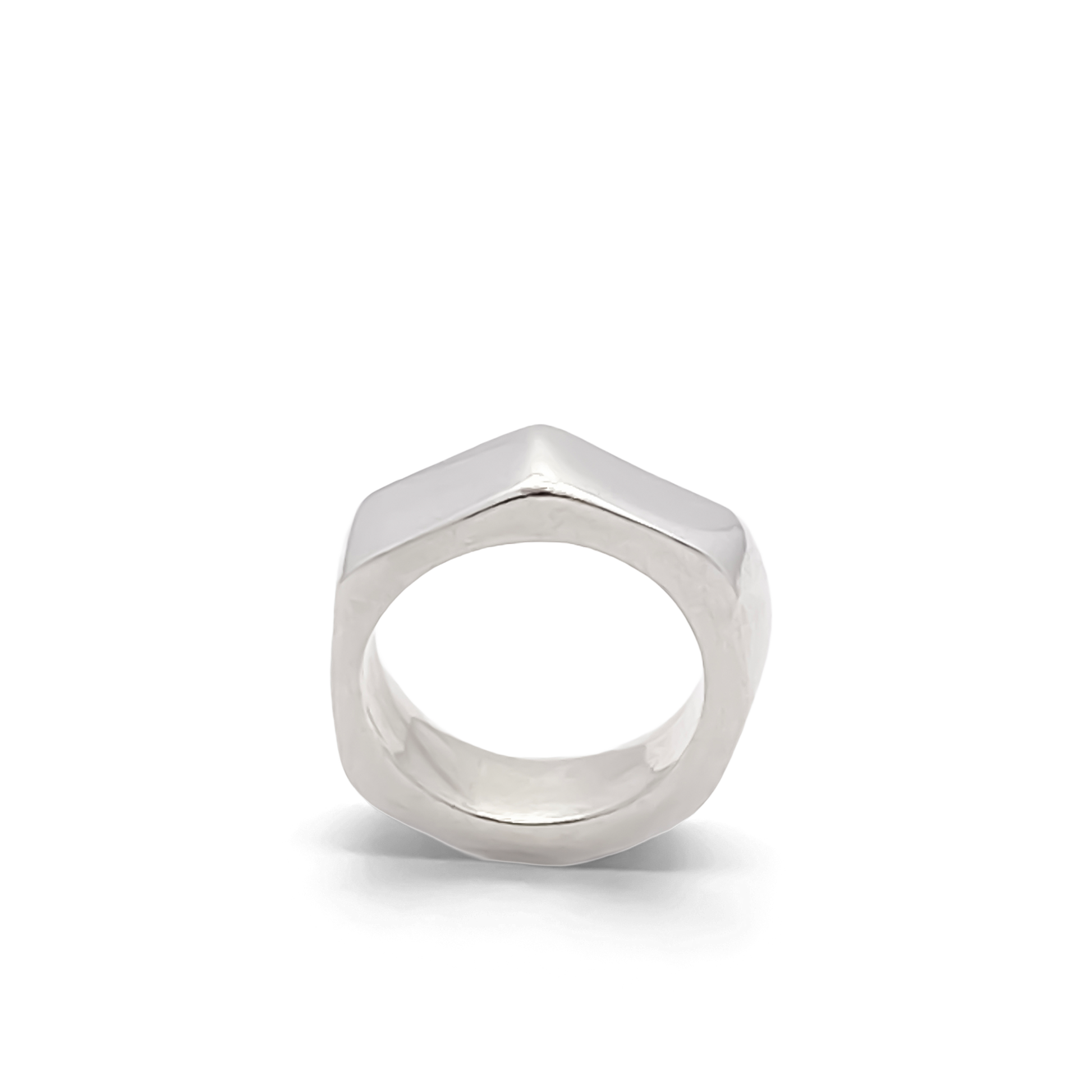 Top-down view showing edges of Wonky Nut Ring - playfully unique elegant gold or silver free shipping